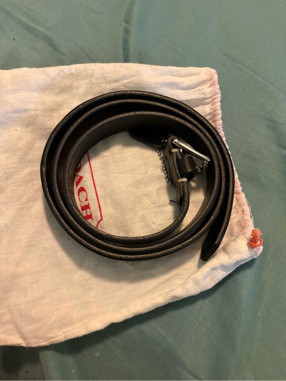 Coach Black Leather Adjustable belt with Silver Hardware and dust bag